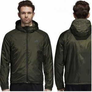 Kurtka męska Adidas sportowa przejściowa jesienna zielona z kapturem