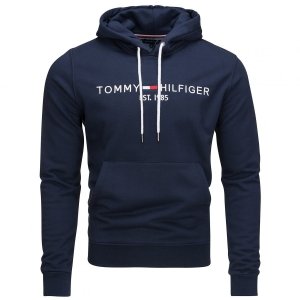 Bluza Tommy Hilfiger męska granatowa z kapturem bawełniana duże logo