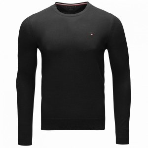 Sweter męski Tommy Hilfiger czarny jedwab z okrągłym dekoldem