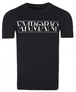 T-shirt Emporio Armani duże logo koszulka męska czarna bawełniana