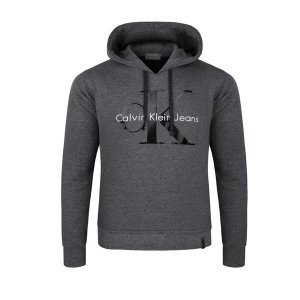 Bluza Calvin Klein męska szara z kapturem duże logo bawełniana