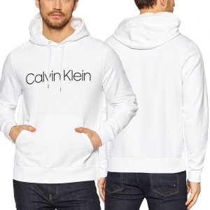 Bluza Calvin Klein męska biała z kapturem duże logo bawełniana