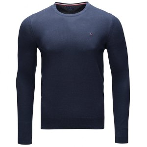 Sweter męski Tommy Hilfiger granatowy jedwab z okrągłym dekoldem