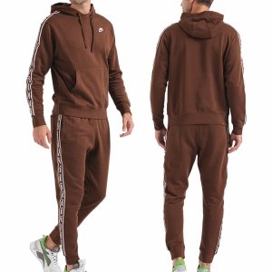 Nike komplet dresowy bawełniany męski spodnie bluza z kapturem brązowy
