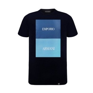 T-shirt Emporio Armani duże logo koszulka męska granatowa bawełniana