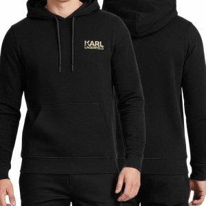 Bluza Karl Lagerfeld męska z kapturem czarna bawełniana złote logo