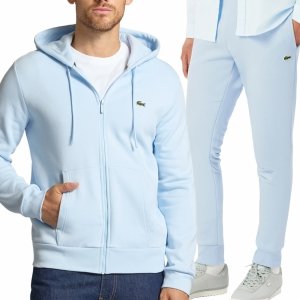 Lacoste komplet dresowy bawełniany błękitny męski spodnie bluza rozpinana z kapturem