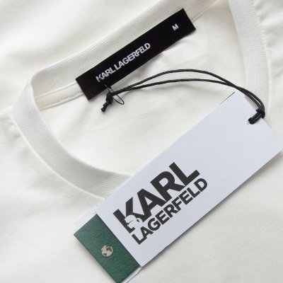 Karl Lagerfeld t-shirt koszulka kremowa duże logo bawełniana