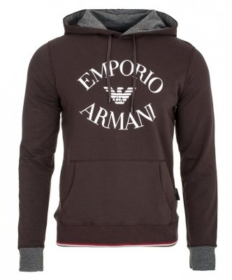 Bluza Emporio Armani męska brązowa z kapturem duże logo