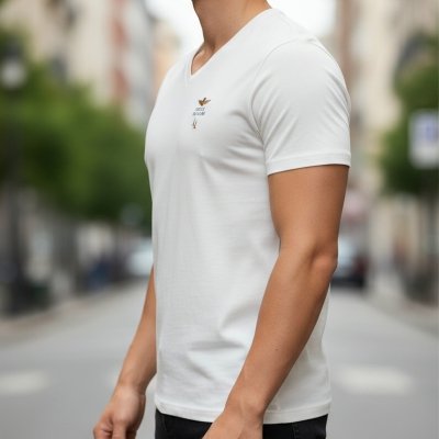 Aeronautica Militare t-shirt męski koszulka biały z dekoldem V