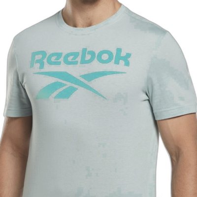 Reebok t-shirt seledynowy bawełniany męski koszulka duży napis