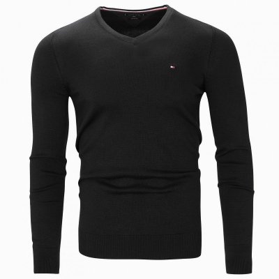 Sweter męski Tommy Hilfiger czarny jedwab z dekoldem v-neck