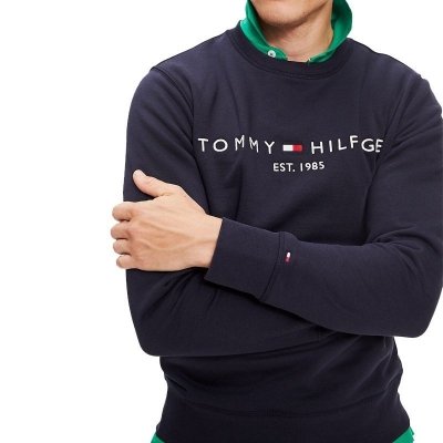 Bluza Tommy Hilfiger męska granatowa wkładana przez głowę bawełniana duże logo