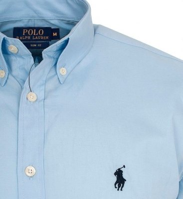 Koszula Slim Fit męska Ralph Lauren błękitna bawełniana