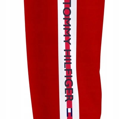 Tommy Hilfiger spodnie czerwone męskie z paskami na nogawkach