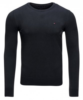 Sweter męski Tommy Hilfiger grafitowy z okrągłym dekoldem bawełniany
