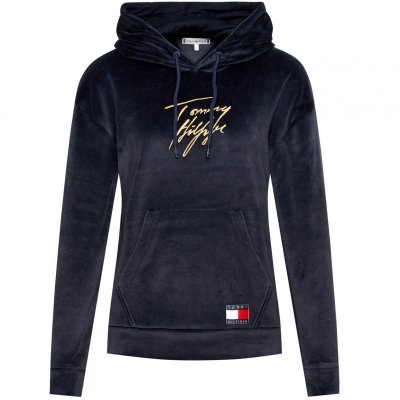 Tommy Hilfiger bluza granatowa welurowa damska z kapturem
