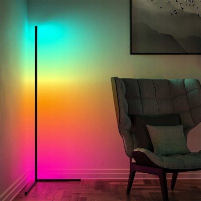 Stojąca lampa LED RGB podłogowa do narożnika sterowana pilotem i aplikacją