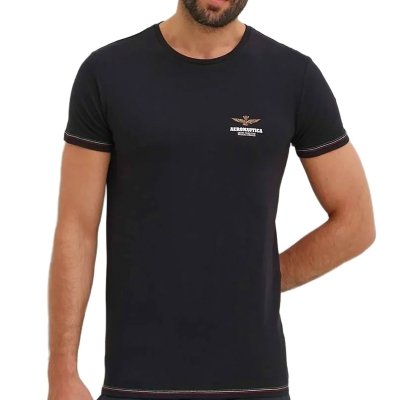 Aeronautica Militare t-shirt męski koszulka czarny okrągły crew-neck