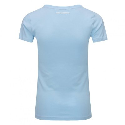 Karl Lagerfeld t-shirt koszulka damska logo na piersi błękitna z dekoldem V