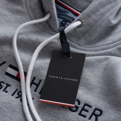 Bluza Tommy Hilfiger męska szara z kapturem bawełniana duże logo