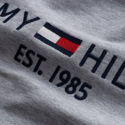 Bluza Tommy Hilfiger męska szara z kapturem bawełniana duże logo