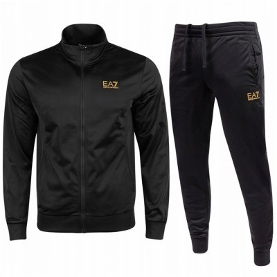 Komplet dresowy Emporio Armani EA7 męski spodnie bluza ze stójką czarny złote logo