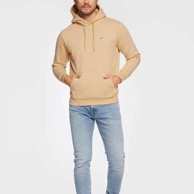 Bluza Tommy Jeans męska beżowa kangurka z kapturem