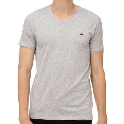 T-shirt koszulka Lacoste męska szara bawełniana z dekoldem V