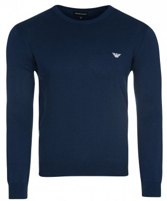 Sweter męski Emporio Armani bawełniany z okrągłym dekoldem granatowy