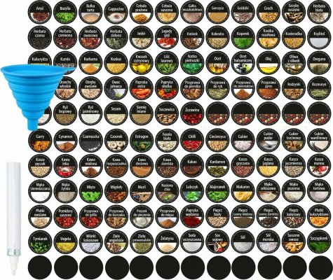 Szklane słoiczki 24 sztuki pojemniki na przyprawy w zestawie naklejki i lejek
