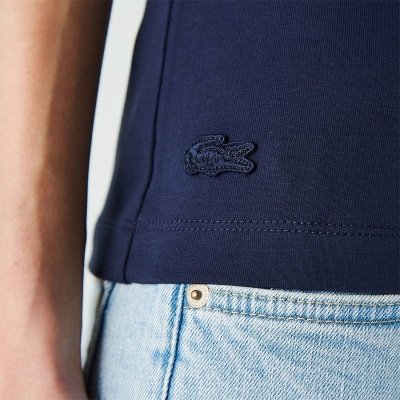 T-shirt koszulka Lacoste damska granatowa z okrągłym dekoldem bawełniana