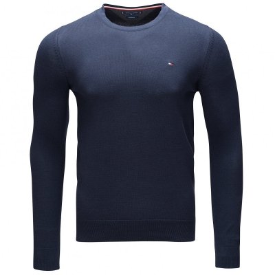 Sweter męski Tommy Hilfiger granatowy jedwab z okrągłym dekoldem