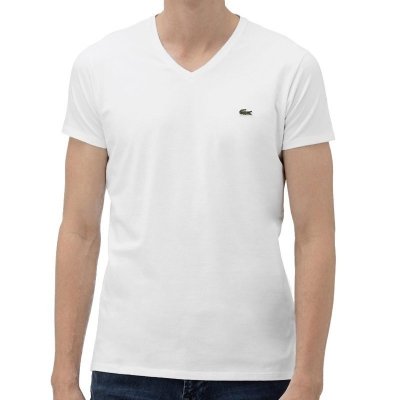 T-shirt koszulka Lacoste męska biała bawełniana z dekoldem V