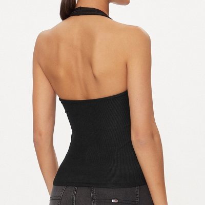 T-shirt Tommy Hilfiger top damski czarny na ramiączka 