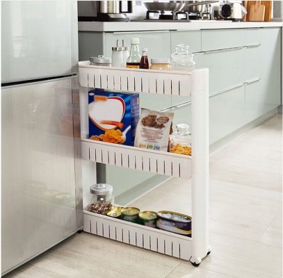 Szafka mobilna wąska na kółkach do kuchni oraz łazienki biała