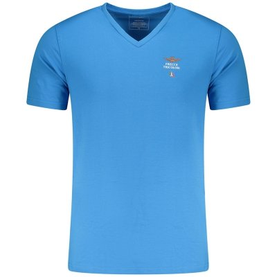 Aeronautica Militare t-shirt męski koszulka niebieski z dekoldem V