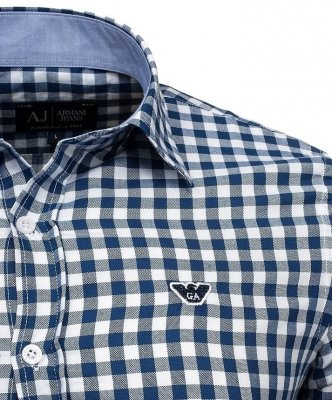 Koszula Armani Jeans granatowa w kratkę Slim Fit logo