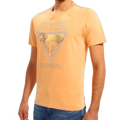 T-shirt koszulka Guess męska pomarańczowa na krótki rękaw duże logo