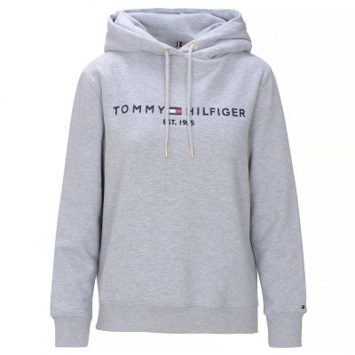 Bluza Tommy Hilfiger damska duże logo szara bawełniana z kapturem
