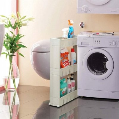 Szafka mobilna wąska na kółkach do kuchni oraz łazienki biała