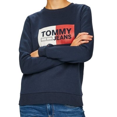  Bluza Tommy Jeans damska duże logo granatowa bawełniana