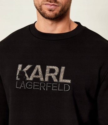 Bluza Karl Lagerfeld męska z dodatkiem wełny czarna z dużym wyszywanym logo