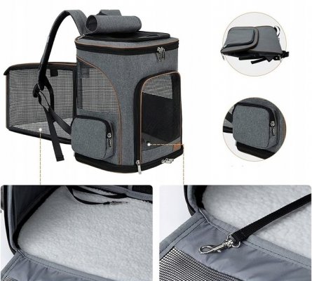 Szary transporter plecak kojec rozkładany 3w1 dla psa i kota składany