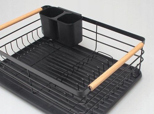 Kuchenna suszarka do naczyń z tacką ociekacz duża czarna
