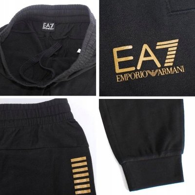 Komplet dresowy Emporio Armani EA7 męski spodnie bluza ze stójką czarny złote logo bawełniany