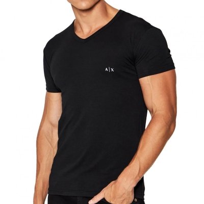 T-shirt Armani Exchange koszulka męska czarna z dekoldem v-neck