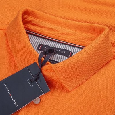 Polówka polo Tommy Hilfiger męska pomarańczowa Regular Fit małe logo bawełniana
