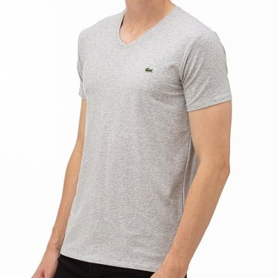 T-shirt koszulka Lacoste męska szara bawełniana z dekoldem V
