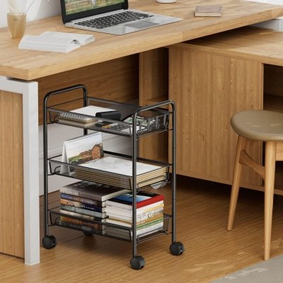 Metalowy regał 3-poziomowy na kółkach mobilny kuchenny łazienkowy czarny